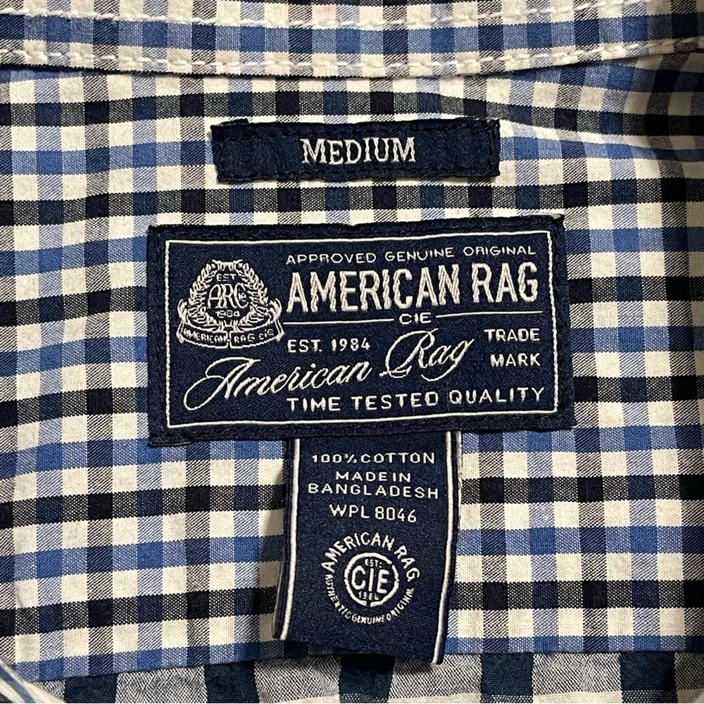 American Rag Mens blue checked long sleeve Button up shirt Medium - Picture 2 of 8
